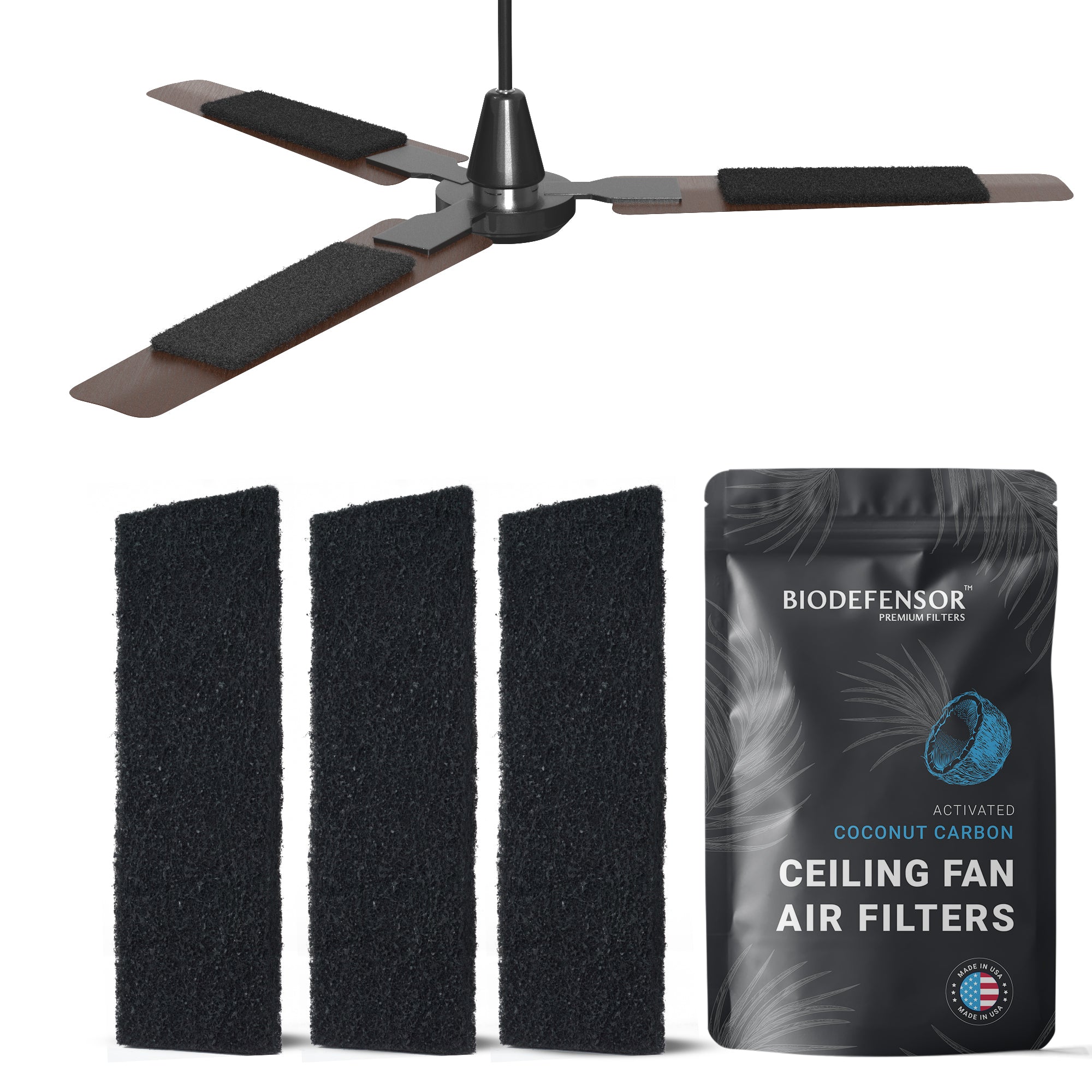 Biodefensor Ceiling Fan Filters, Premium Granular Activated Coconut Sh ...