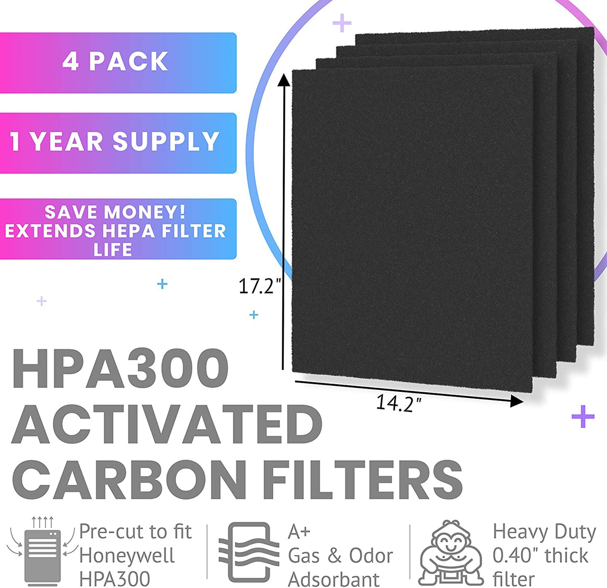 Honeywell HPA300 Replacement Activated Carbon PreFilters 4 Pack